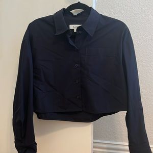 COS Navy Cropped Button Down